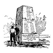 美国，蒙大拿地标和公司的古董插图:卡斯特纪念碑