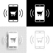 用智能手机在线购物。图标设计。空白，白色和黑色背景-线图标
