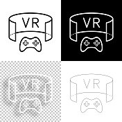 虚拟现实游戏-虚拟现实游戏。图标设计。空白，白色和黑色背景-线图标