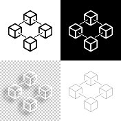 区块链。图标设计。空白，白色和黑色背景-线图标