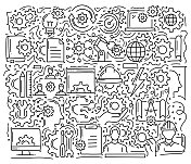 工程相关对象和元素。手绘矢量涂鸦插图集合。手绘图案设计