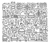智慧城市相关对象和元素。手绘矢量涂鸦插图集合。手绘图案设计