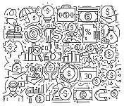 投资回报相关的对象和元素。手绘矢量涂鸦插图集合。手绘图案设计