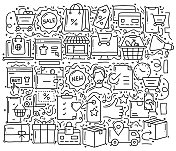 在线购物相关的对象和元素。手绘矢量涂鸦插图集合。手绘图案设计