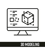 3d打印和建模概念。3d建模线图标设计。