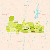 马萨诸塞州汉普顿矢量地图绿色