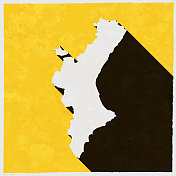 瓦伦西亚社区地图，纹理黄色背景上的长阴影