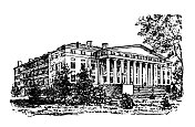 古董插图美国，弗吉尼亚州的地标和公司:朴茨茅斯，海军医院
