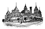 美国，威斯康星州地标和公司的古董插图:密尔沃基，博览会大厦