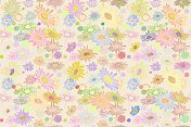 粉彩风格的多色花朵，不同程度的细节
