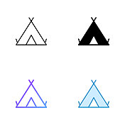 帐篷图标设计在四种风格与可编辑的笔画。线，实线，平线和颜色梯度线。适合网页，移动应用，UI, UX和GUI设计。