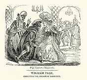 威廉・佩奇在一个假面舞会，假面舞会，纽盖特日历，18世纪犯罪