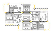 数字营销线图标集和横幅设计