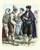 西班牙、巴伦西亚和格拉纳达的传统服装,19世纪的历史时尚 西班牙、巴伦西亚和格拉纳达的传统服装,19世纪的历史时尚