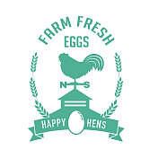农场新鲜鸡蛋:农场市场标签在透明的背景