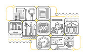商业经济线图标集和横幅设计