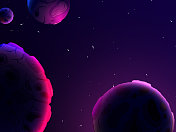 手绘3d空间海报插图-小行星,行星和恒星。 手绘3d空间海报插图-小行星,行星和恒星。