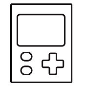 复古街机游戏,手持视频游戏,便携式控制器,细线图标,可编辑的笔画 复古街机游戏,手持视频游戏,便携式控制器,细线图标,可编辑的笔画