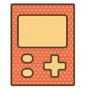 复古街机游戏,手持视频游戏,便携式控制器,彩色细线图标,可编辑的笔画 复古街机游戏,手持视频游戏,便携式控制器,彩色细线图标,可编辑的笔画