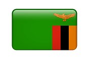 赞比亚国旗。矢量图标。用于web, app, ui的玻璃按钮。光滑的旗帜。