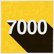 7000 - 7000。图标与长阴影的纹理黄色背景