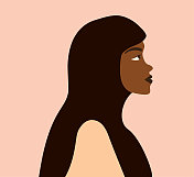 肖像成熟的成年穆斯林妇女戴着希贾布与美丽的脸和头发。侧剖面视图。孤立的粉彩背景