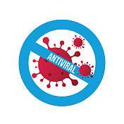 病毒图标被划去并带有停止标志。COVID-19或冠状病毒爆发流感作为危险的流感毒株病例作为大流行概念警告横幅扁平风格的插图库存插图