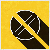十字标记。图标与长阴影的纹理黄色背景