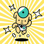 一个带着听诊器的可爱的狗医生正跑向镜头