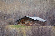 在蒙大拿北部牧场上的原始宅基地木屋