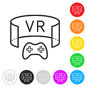 虚拟现实游戏。彩色按钮上的图标