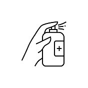 消毒，洗手液，清洁和卫生线图标