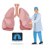 医生检查呼吸系统。肺部检查。