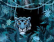 老虎在丛林里。吉祥物创意Logo设计。