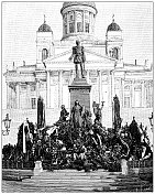 古董插图:沙皇亚历山大二世雕像，赫尔辛基