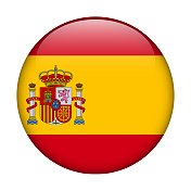 西班牙国旗。矢量图标。用于web, app, ui的玻璃按钮。光滑的旗帜。