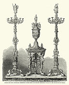 1858年，柏林公司送给弗雷德里克・威廉王子和公主(维多利亚，皇家公主)的银花瓶和大烛台