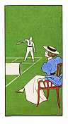 人们在草地上打网球，这是1898年的新插图