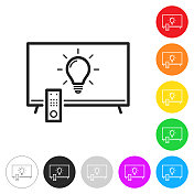 带灯泡的电视。彩色按钮上的图标 带灯泡的电视。彩色按钮上的图标