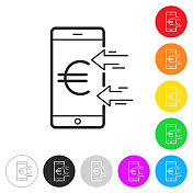 用智能手机接收欧元。彩色按钮上的图标 用智能手机接收欧元。彩色按钮上的图标