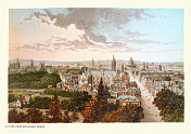 牛津的城市景观，从莫德林塔，19世纪90年代，19世纪，维多利亚艺术