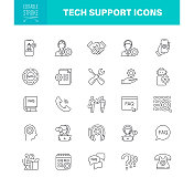 技术支持图标可编辑的笔画。该集合包含IT支持、支持、技术团队、呼叫中心等图标