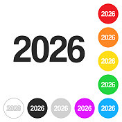 2026 - 2026年。彩色按钮上的图标