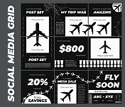 与摄影占位符的旅游博客或黑白营销推广的社交媒体张贴网格模板 与摄影占位符的旅游博客或黑白营销推广的社交媒体张贴网格模板