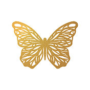 金光闪闪的蝴蝶饰品。设计元素的贺卡和名片设计。金光闪闪的蝴蝶。春假装饰设计元素。