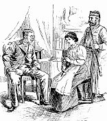 家庭作业,女人在编织,和身边的两个男人聊天 家庭作业,女人在编织,和身边的两个男人聊天