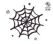 有趣的蜘蛛网线条插图