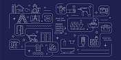 家庭装修相关矢量横幅设计概念，现代线条风格与图标
