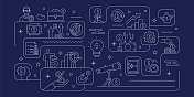 投资回报相关矢量横幅设计概念，现代线条风格与图标