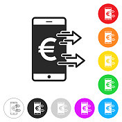 用智能手机发送欧元。彩色按钮上的图标